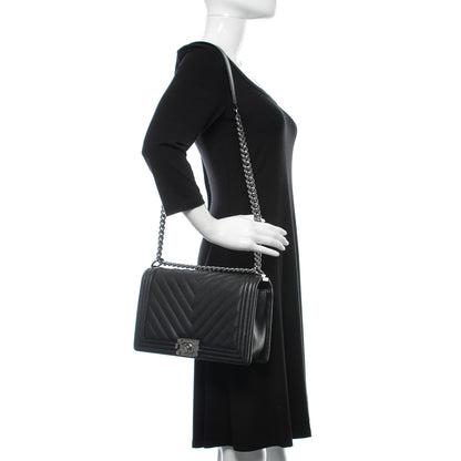 Chanel Caviar Chevron Quilted New Medium Boy Flap Black 2 of 9