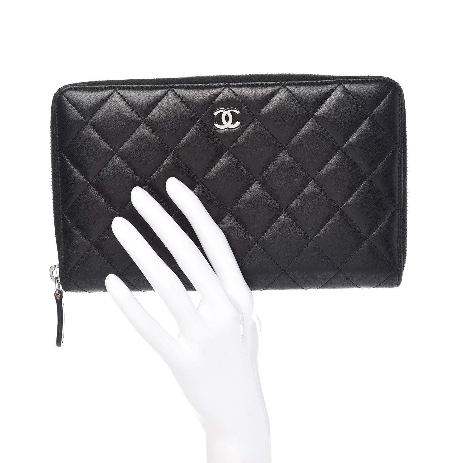 Chanel Lambskin Quilted Large Zip Around Organizer Wallet Black 2 of 13