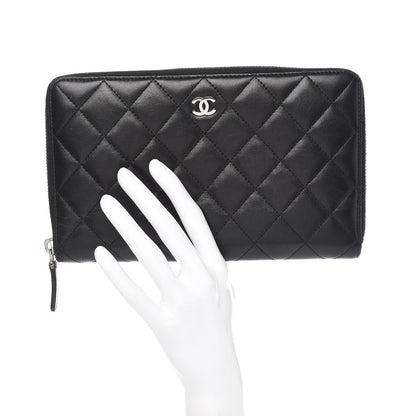 Chanel Lambskin Quilted Large Zip Around Organizer Wallet Black 2 of 13