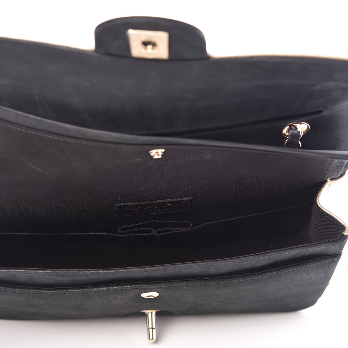 Caviar Iridescent Calfskin Duo Medium Double Flap Light Gold Black