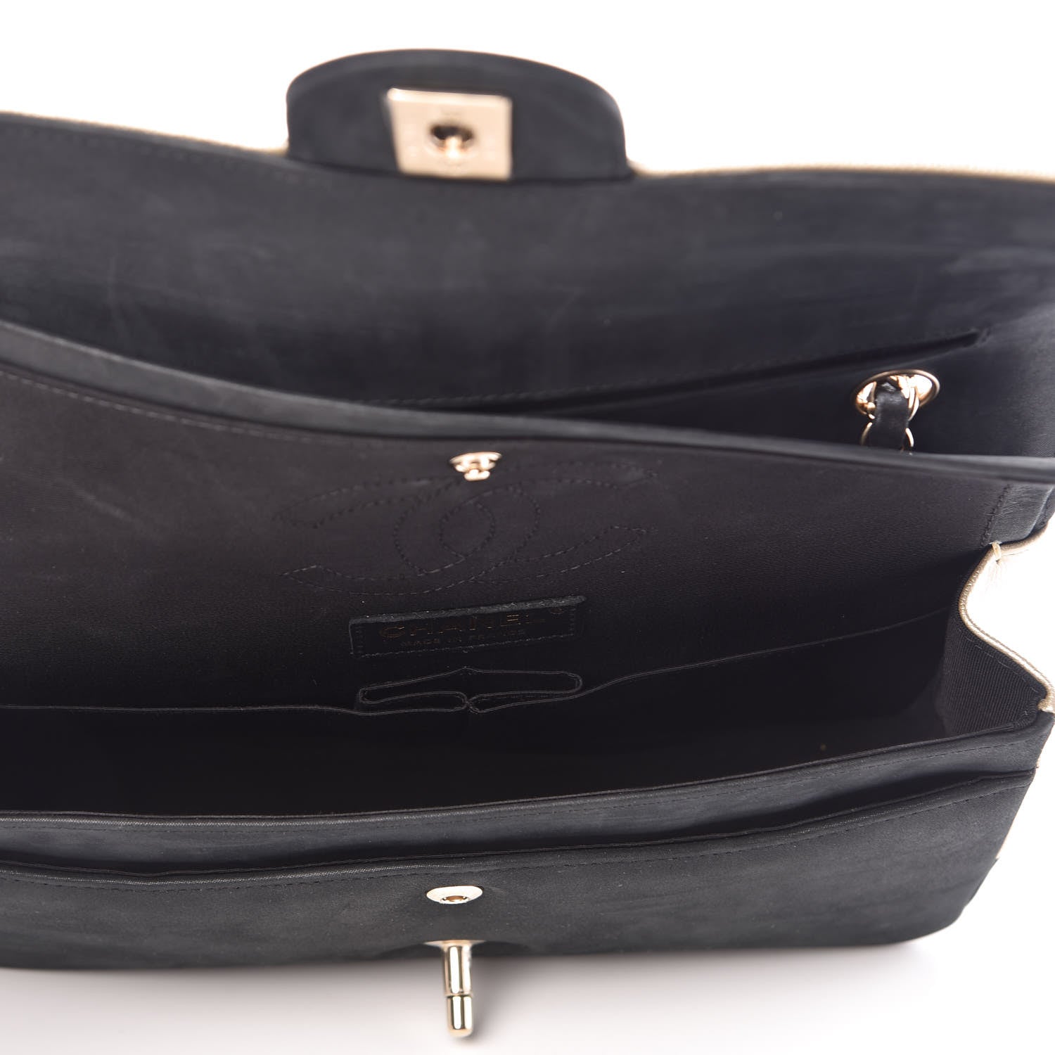 Chanel Caviar Iridescent Calfskin Duo Medium Double Flap Light Gold Black 5 of 10