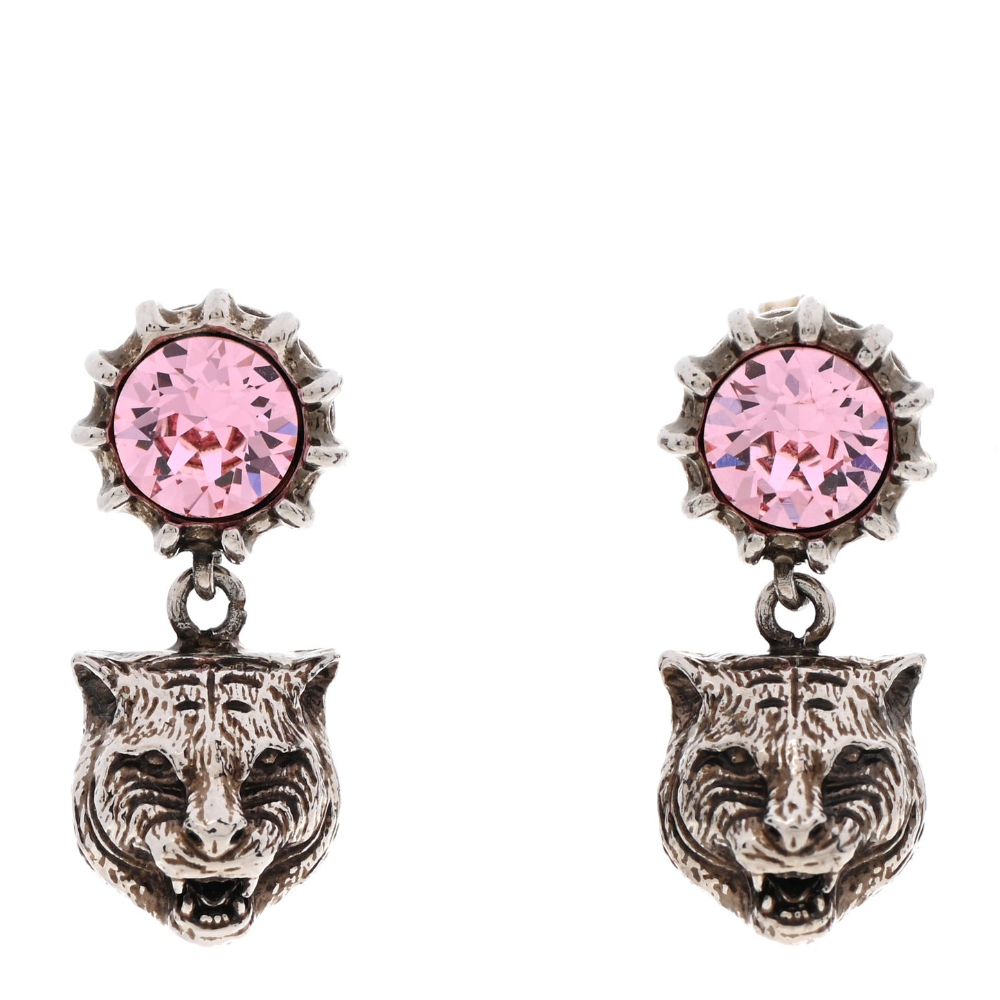 Metal Crystal Feline Earrings Aged Gold Pink