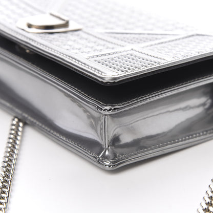 Christian Dior Metallic Patent Micro-Cannage Diorama Wallet on Chain Pouch Silver 11 of 15