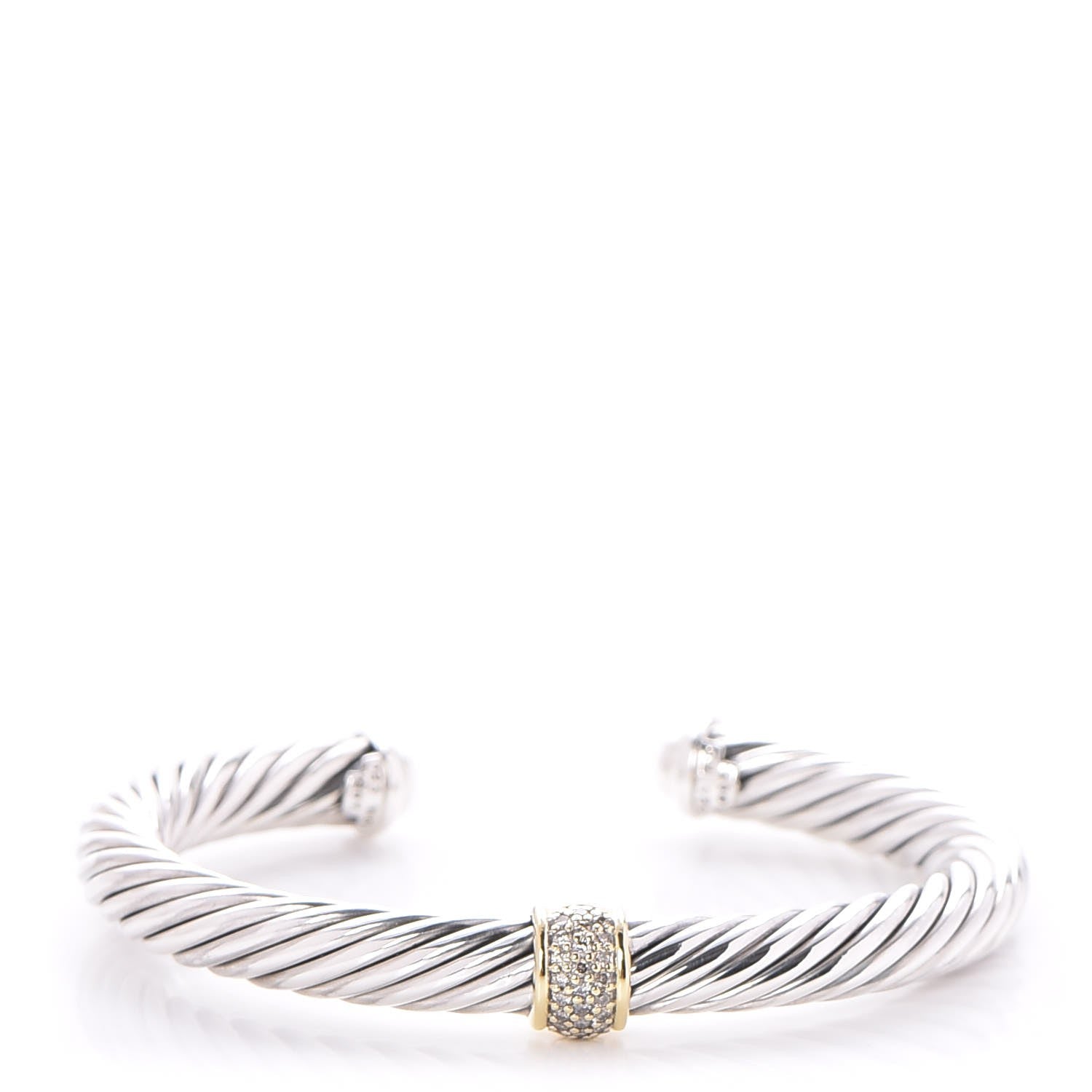 David Yurman Sterling Silver 18K Yellow Gold Diamond 7mm Cable Classics Bracelet 1 of 5