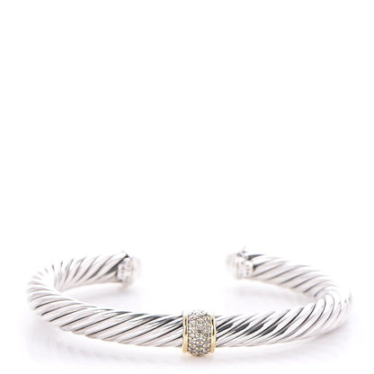 David Yurman Sterling Silver 18K Yellow Gold Diamond 7mm Cable Classics Bracelet 1 of 5