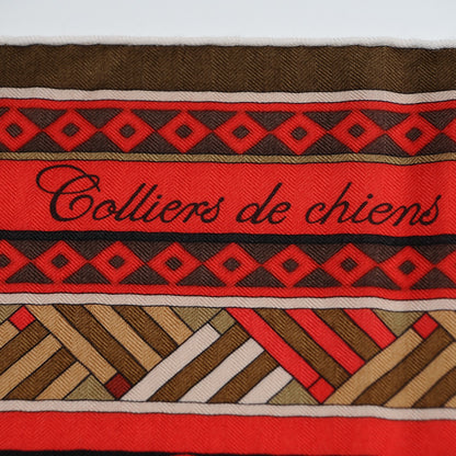 Hermes Cashmere Silk Colliers de Chiens Shawl 140 Black Rouge Kaki 3 of 8