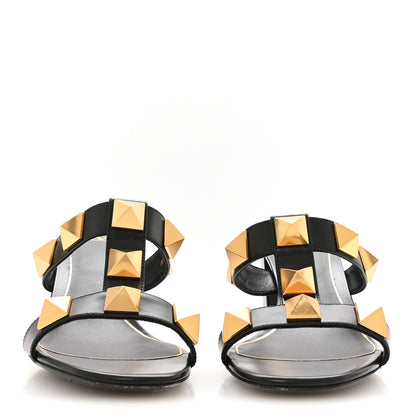 Valentino Garavani Calfskin Roman Stud 60mm Slide Sandals 38.5 Black 3 of 9
