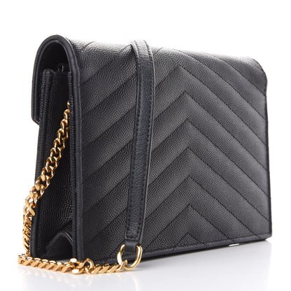 Saint Laurent Grain De Poudre Matelasse Chevron Monogram Envelope Chain Wallet Black 2 of 11