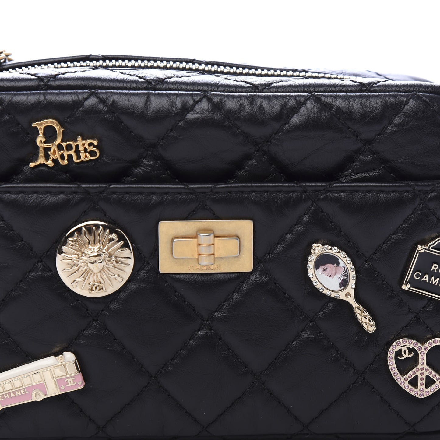 Aged Calfskin Quilted Mini Lucky Charm Reissue Camera Case Black