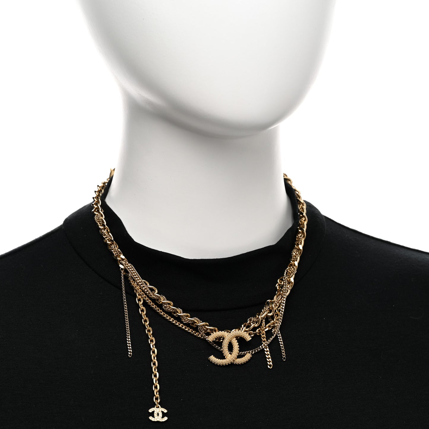 Metal Chain Link CC Multi Strand Choker Necklace Gold