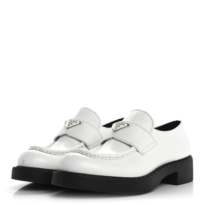 Prada Spazzolato Metal Triangle Logo 50mm Loafers 40.5 White Black 4 of 13