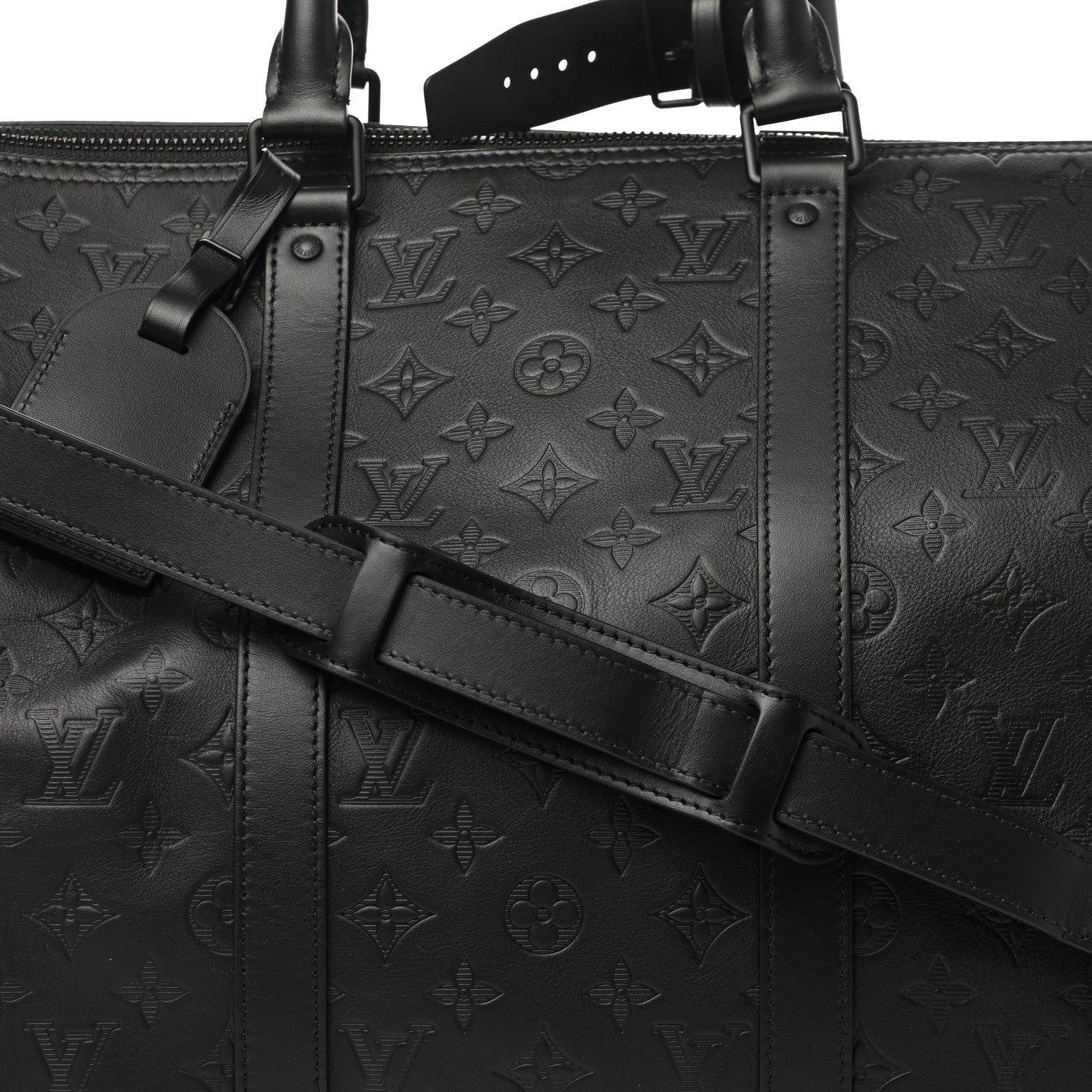 Louis Vuitton Calfskin Shadow Monogram Keepall Bandouliere 50 Black 6 of 8