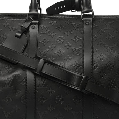 Louis Vuitton Calfskin Shadow Monogram Keepall Bandouliere 50 Black 6 of 8
