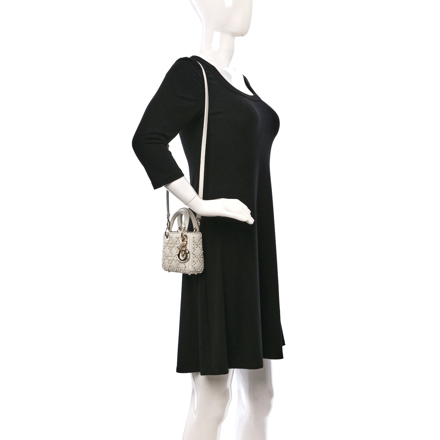 Lambskin Pearl Cannage Micro Lady Dior Latte