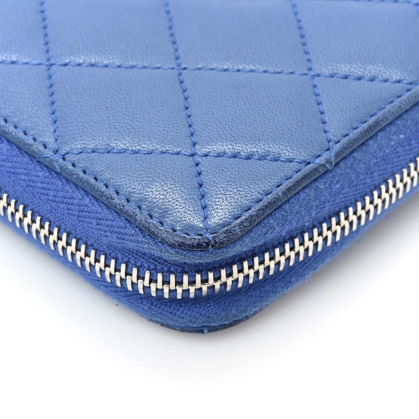 Lambskin Quilted Large Gusset Zip Around Wallet Dark Blue