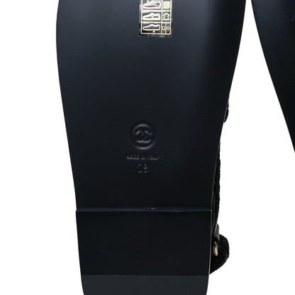 Chanel Knit Fabric Velcro Dad Sandals 39 Black Dark Blue Light Blue 8 of 12