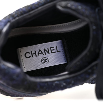 Chanel Tweed Suede Womens CC Sneakers 37.5 Black Blue 7 of 9