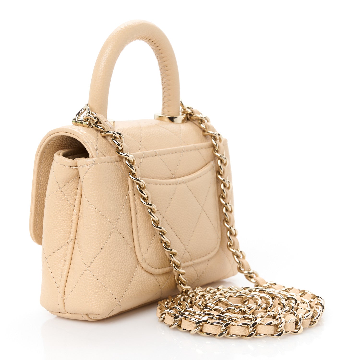 Chanel Caviar Quilted Nano Coco Handle Clutch With Chain Beige 3 of 11