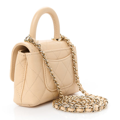 Chanel Caviar Quilted Nano Coco Handle Clutch With Chain Beige 3 of 11