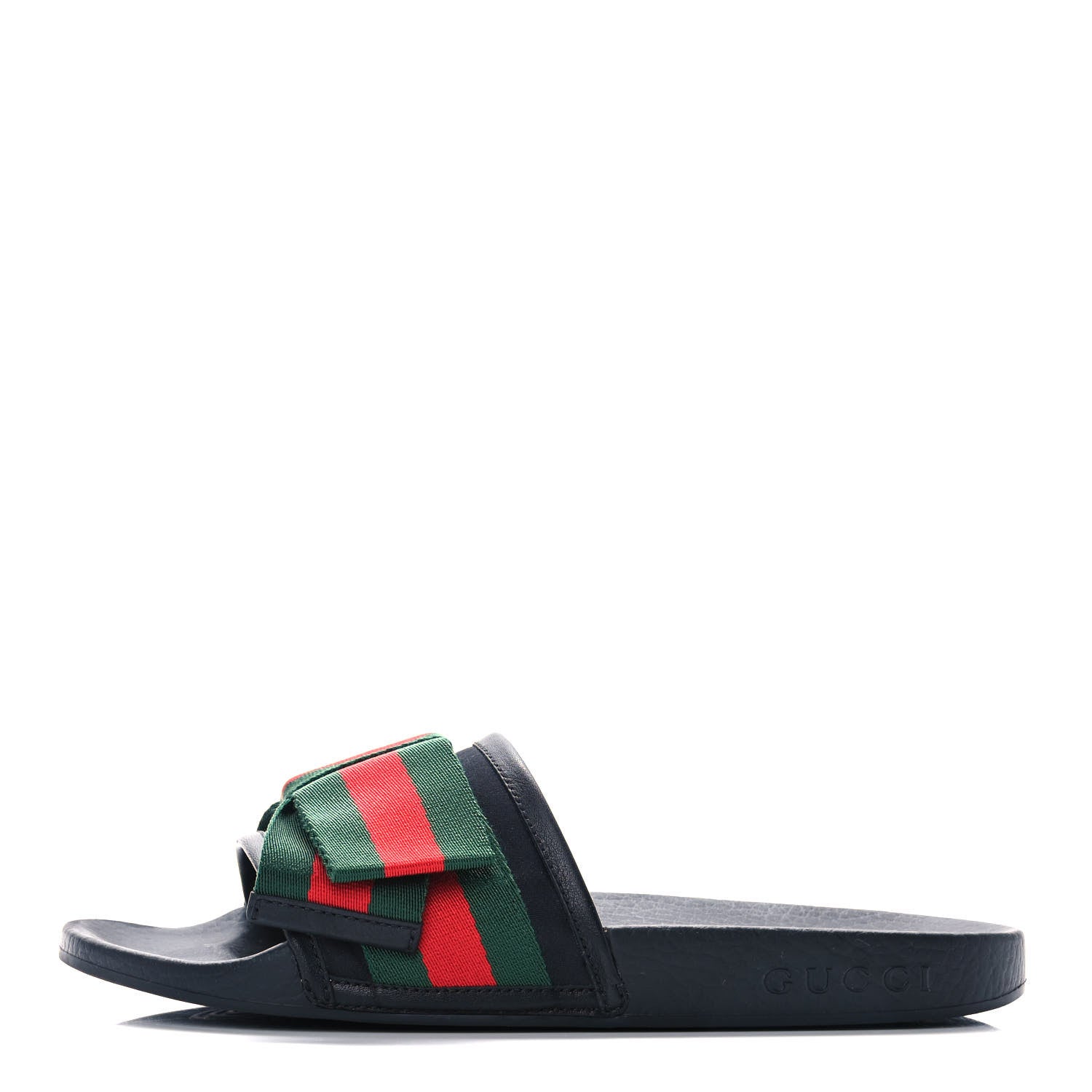 Gucci Satin Web Bow Slide Sandals 36 Black 1 of 9