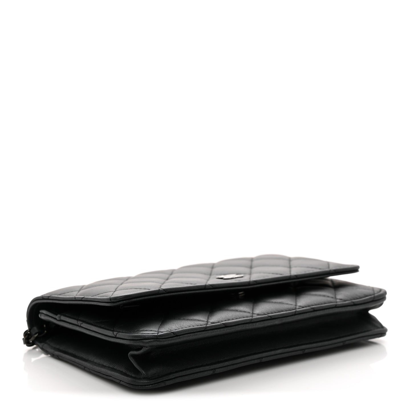 Pearly Lambskin Quilted Wallet On Chain WOC So Black