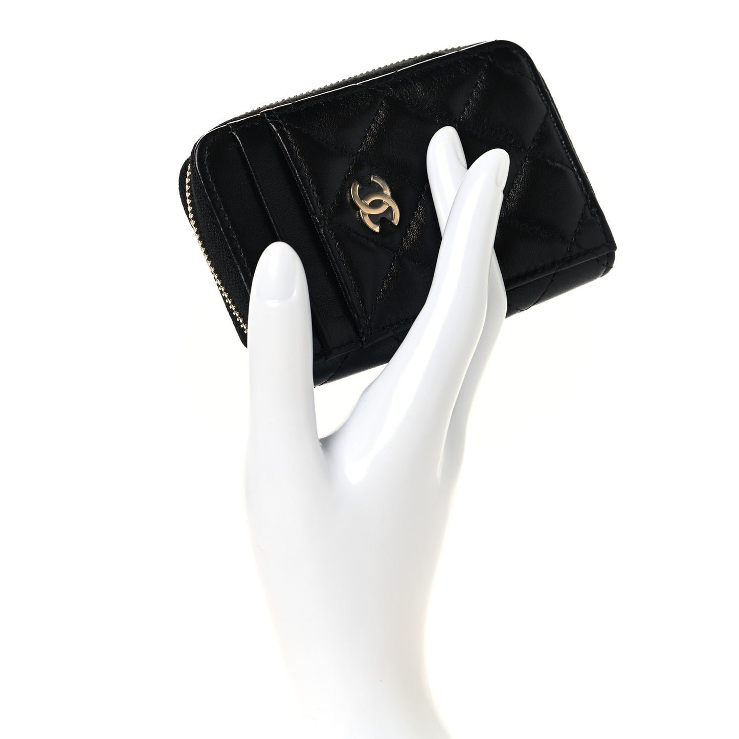 Caviar Quilted Zip Card Holder Black