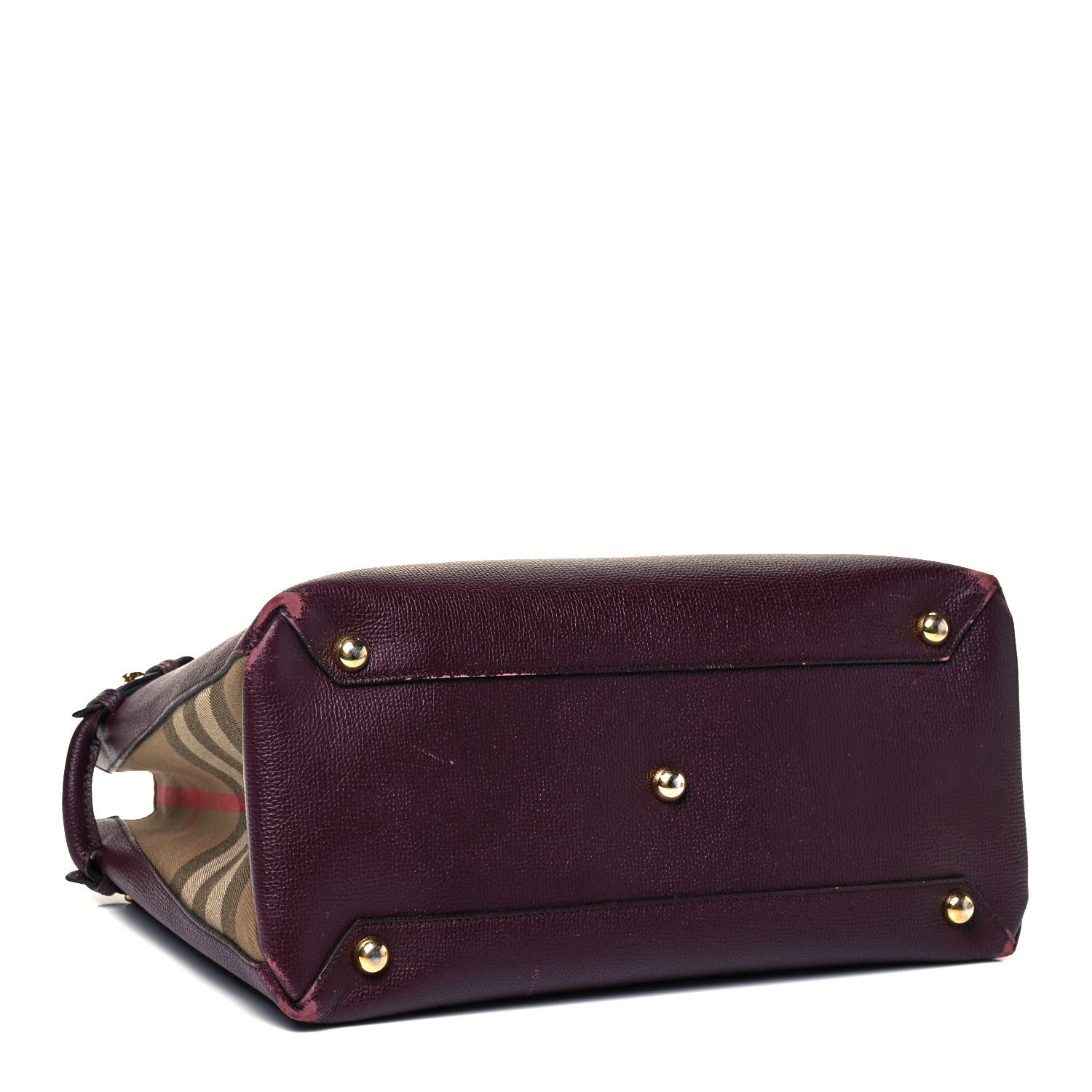 Burberry Grainy Calfskin House Check Medium Banner Tote Elderberry 4 of 15