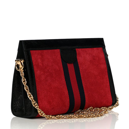 Gucci Suede Patent Web Small Ophidia Chain Shoulder Bag Hibiscus Red Black 2 of 9