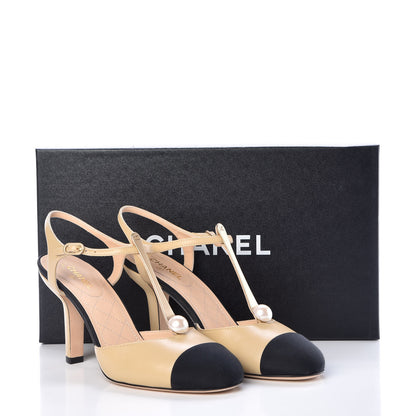 Chanel Lambskin Grosgrain Cap Toe Pearl CC Open Pumps 39 Light Beige 10 of 10