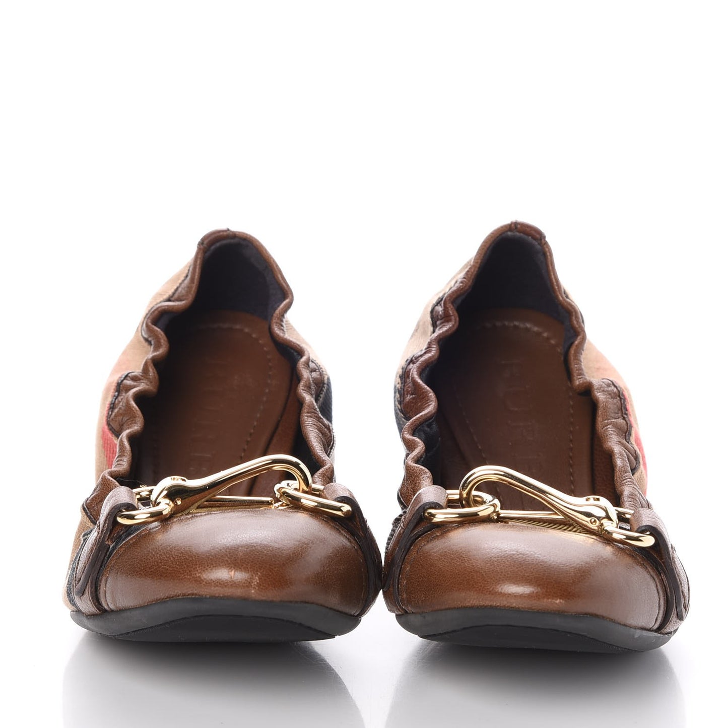 Heritage House Check Shipley Elastic Ballerina Flats 36 Brown