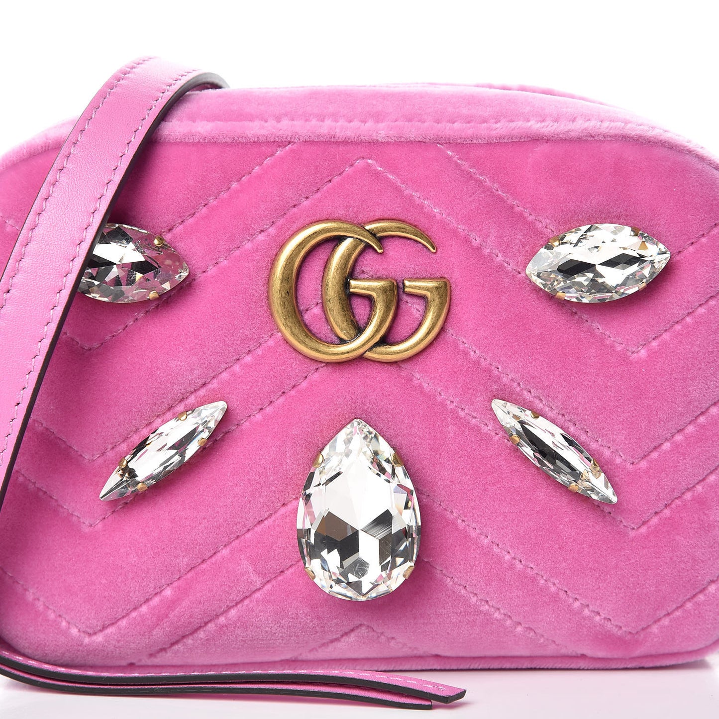 Velvet Matelasse Marquise Crystals Mini GG Marmont Chain Shoulder Bag Malva