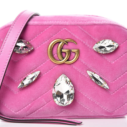 Gucci Velvet Matelasse Marquise Crystals Mini GG Marmont Chain Shoulder Bag Malva 10 of 10
