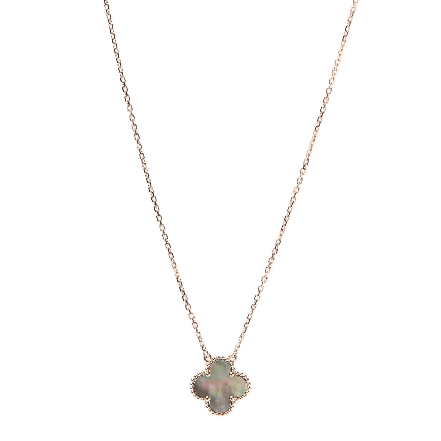 18K Rose Gold Gray Mother of Pearl Vintage Alhambra Pendant Necklace