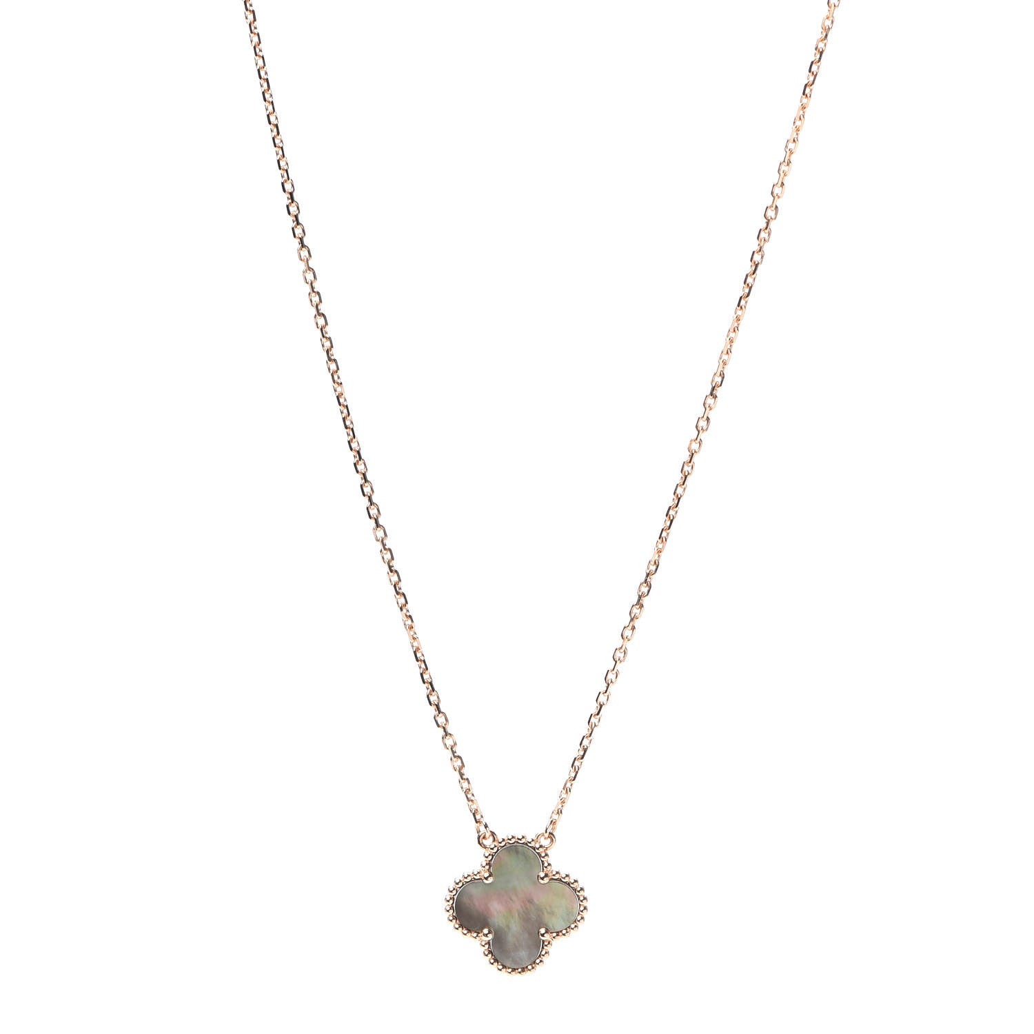 Van Cleef & Arpels 18K Rose Gold Gray Mother of Pearl Vintage Alhambra Pendant Necklace 1 of 7