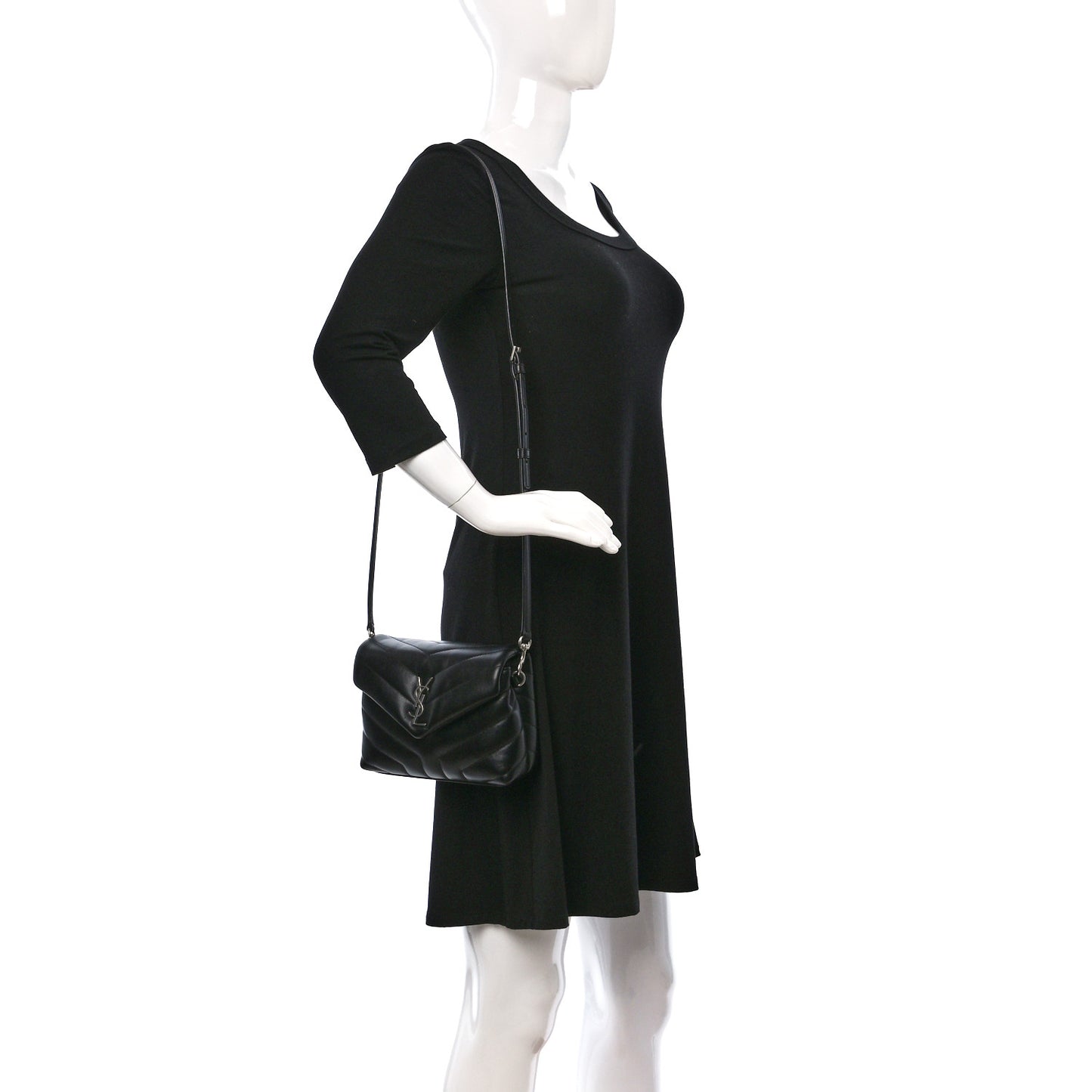 Calfskin Y Quilted Monogram Toy Loulou Crossbody Bag Black
