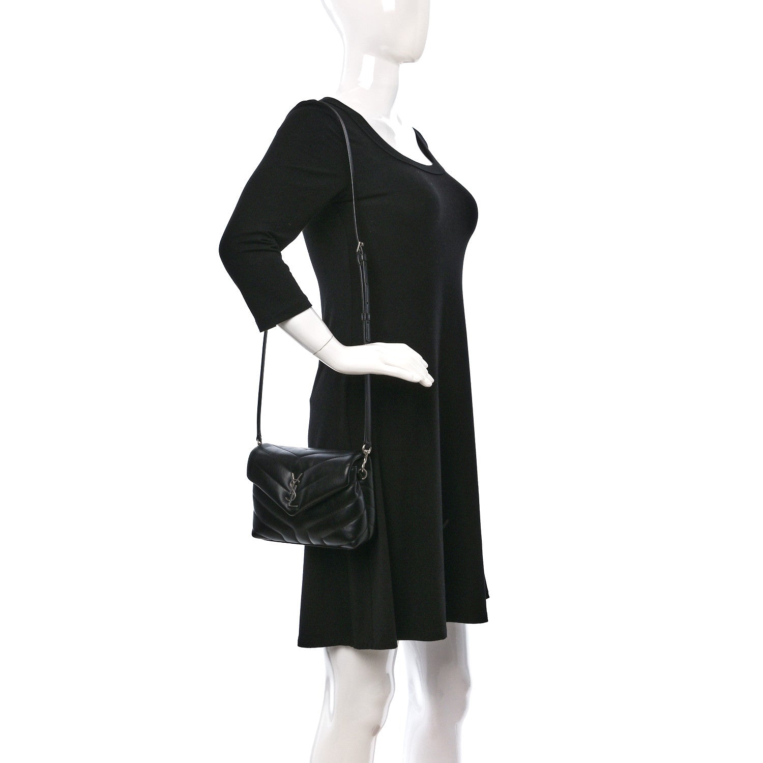 Saint Laurent Calfskin Y Quilted Monogram Toy Loulou Crossbody Bag Black 2 of 10