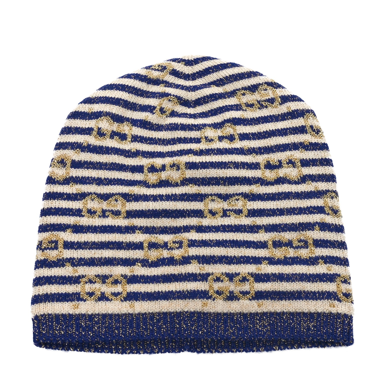 Gucci Cotton Monogram Jumbo GG Beanie Hat S Navy Ivory 3 of 7