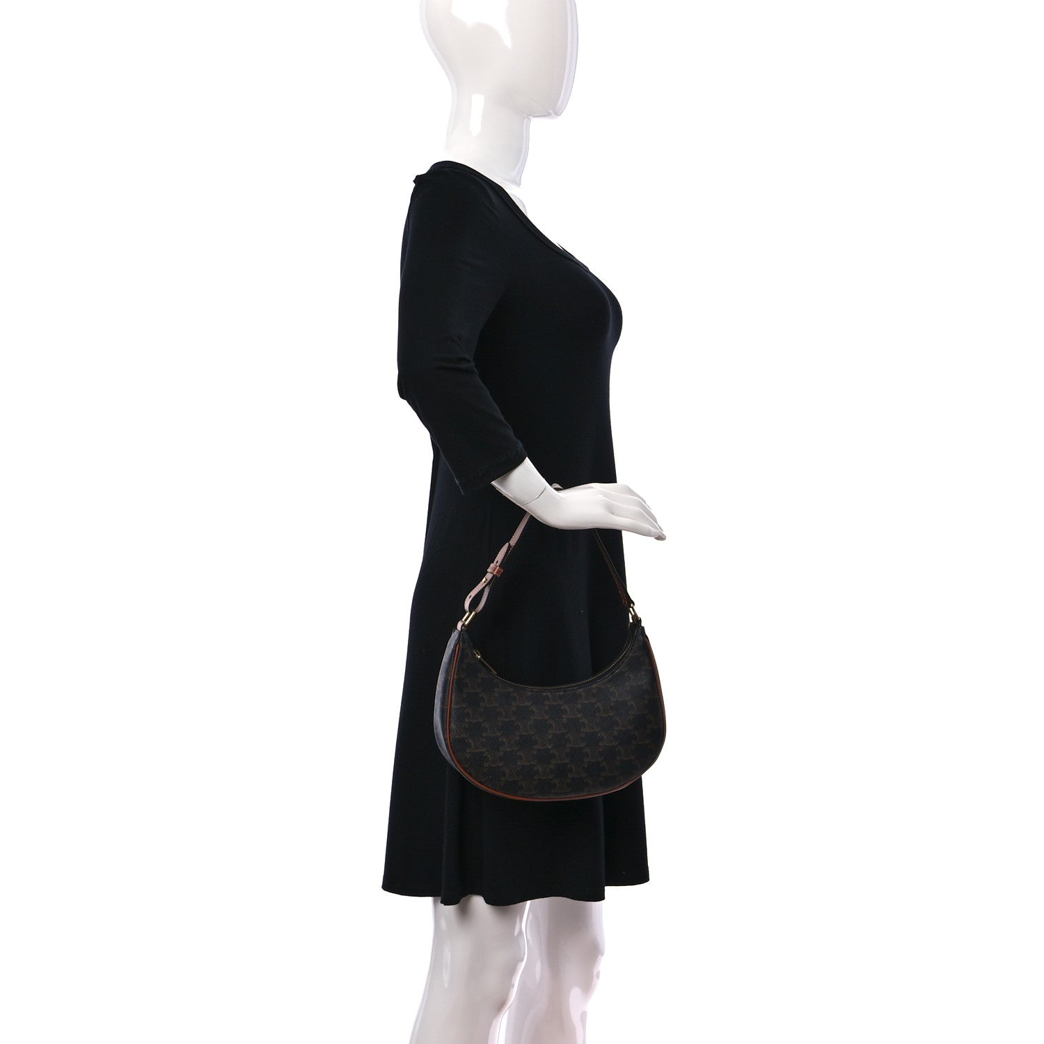 Celine Triomphe Canvas Calfskin Ava Shoulder Bag Tan 2 of 10