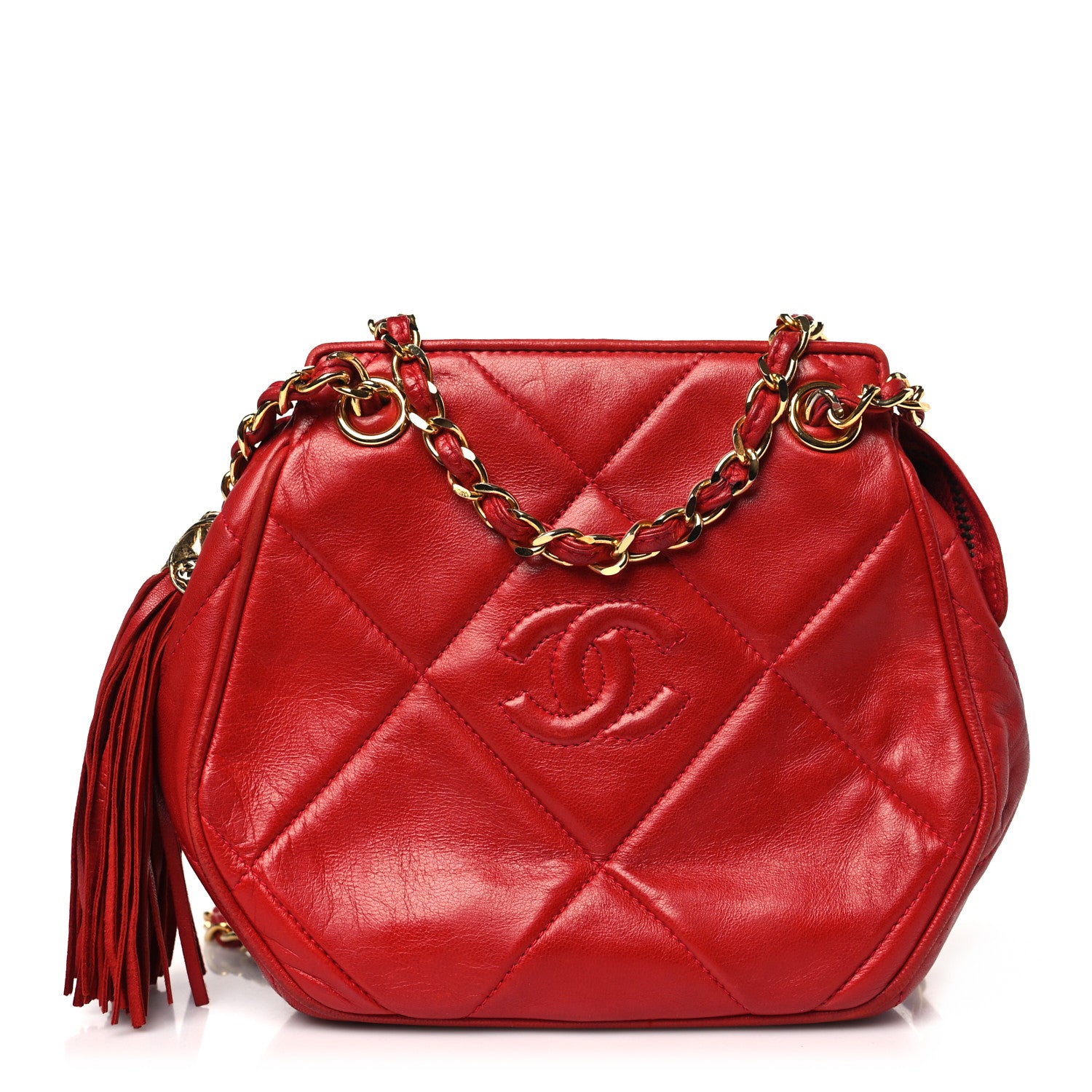 Chanel Lambskin Diamond Quilted CC Tassel Crossbody Bag Red 1 of 9