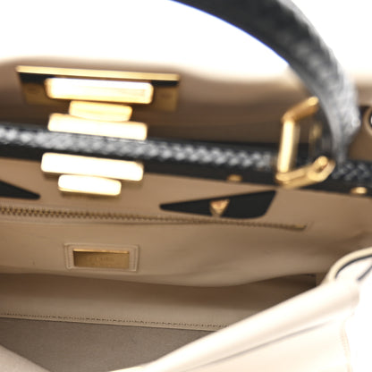 Fendi Vitello Seta Snakeskin Monster Eyes Medium Peekaboo Iconic Satchel  Amido Sand Black 13 of 57
