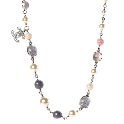 Chanel Pearl Bead Crystal CC Short Necklace Pink Grey Silver 1 of 7