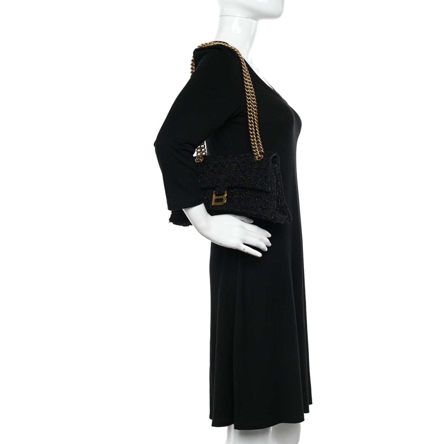 Balenciaga Metallic Tweed Boucle Quilted Small Crush Chain Bag Black 2 of 12