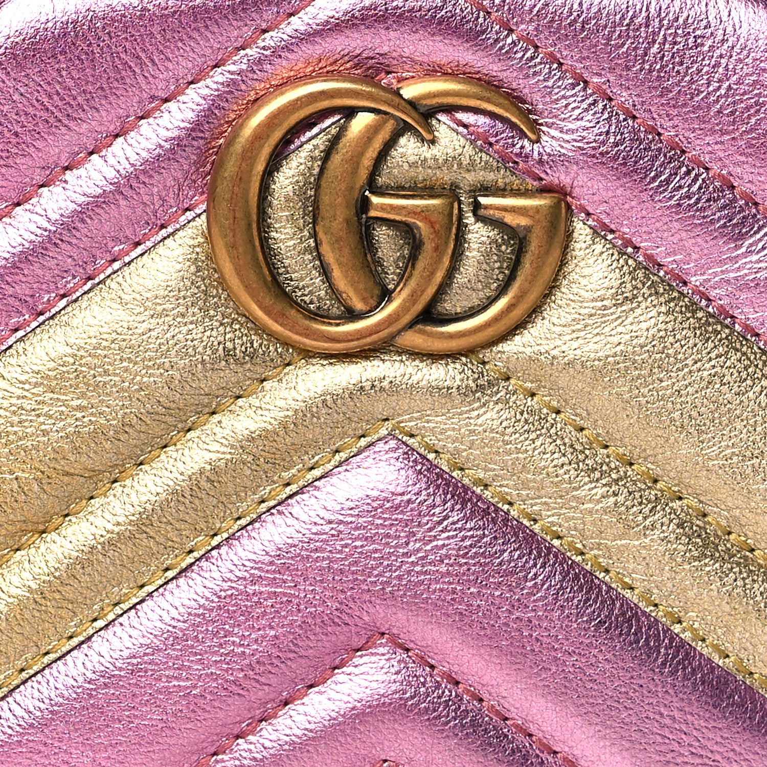 Gucci Metallic Nappa Matelasse Heart GG Marmont Belt Bag 85 34 Oro Vecchio Rosa 9 of 11