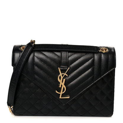 Saint Laurent Grain De Poudre Textured Mixed Matelasse Triquilt Medium Monogram Satchel Black 1 of 11