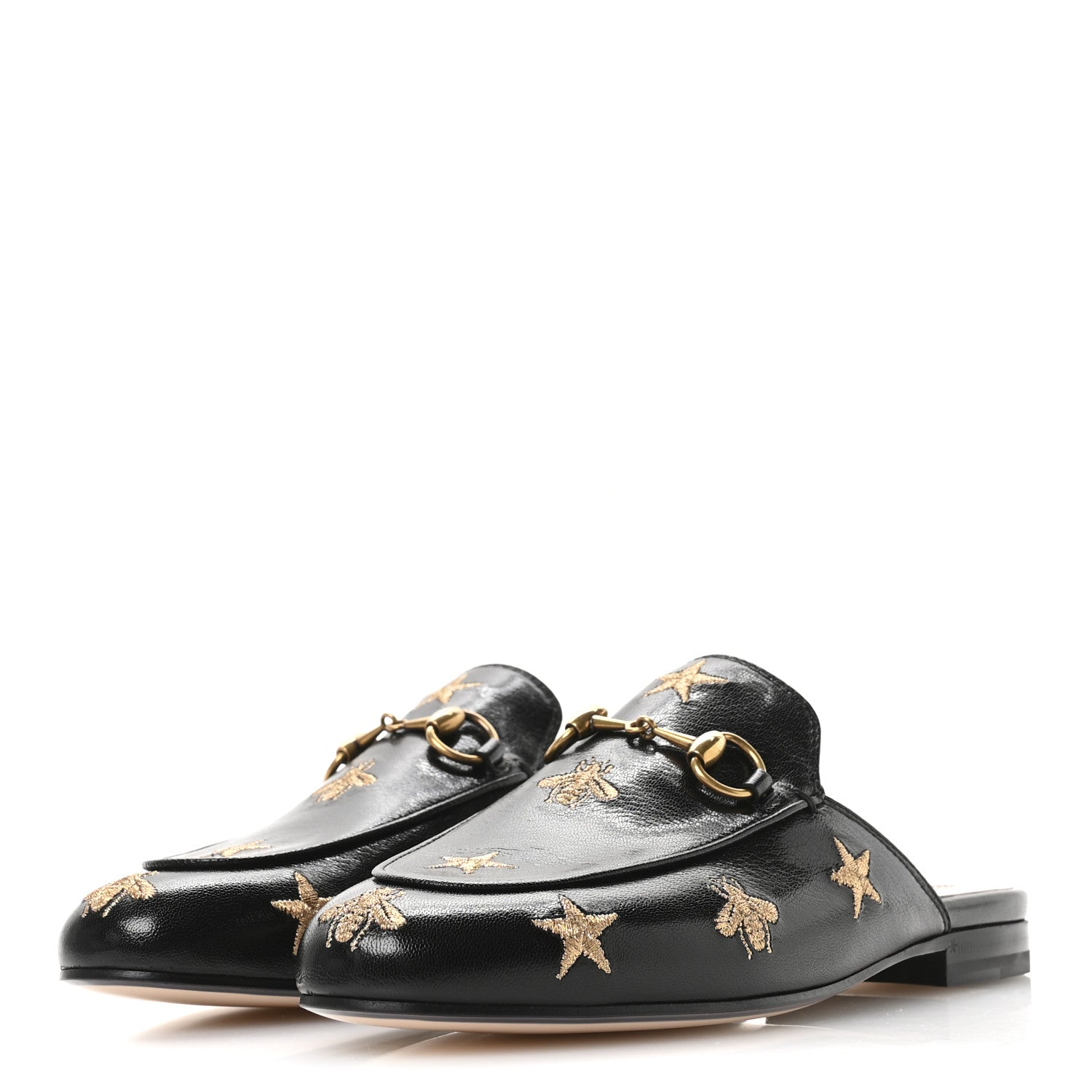 Gucci Goatskin Bee Star Embroidered Womens Princetown Slippers 35.5 Black 4 of 9