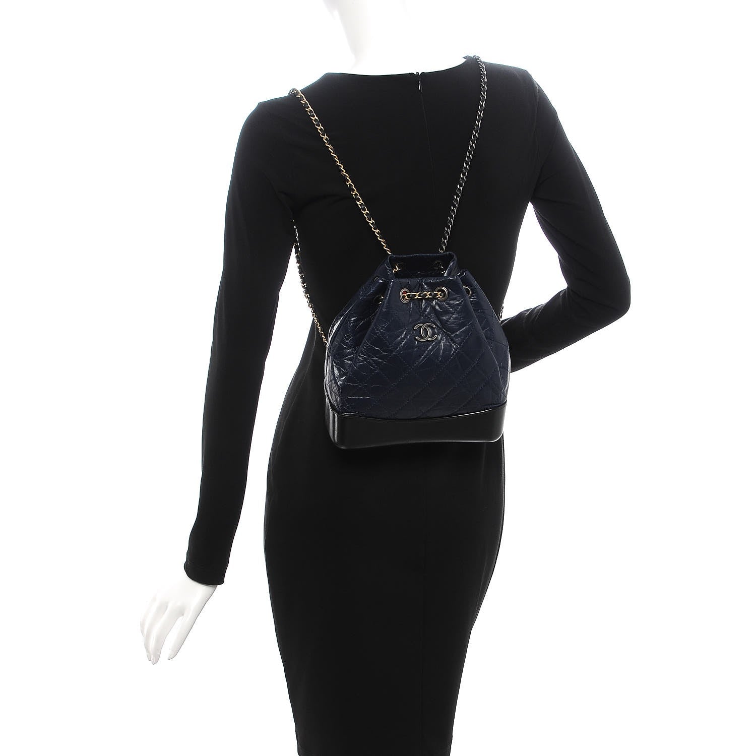 Chanel Aged Calfskin Quilted Small Gabrielle Backpack Blue Black 2 of 10