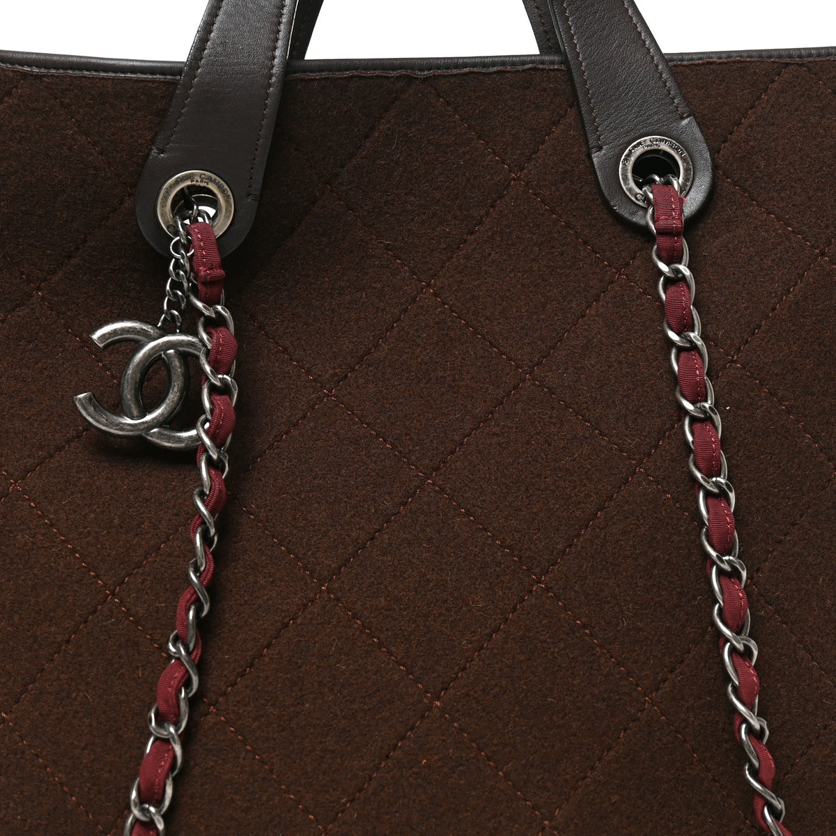 Chanel Wool Quilted Medium Shopping Tote Brown 8 of 10
