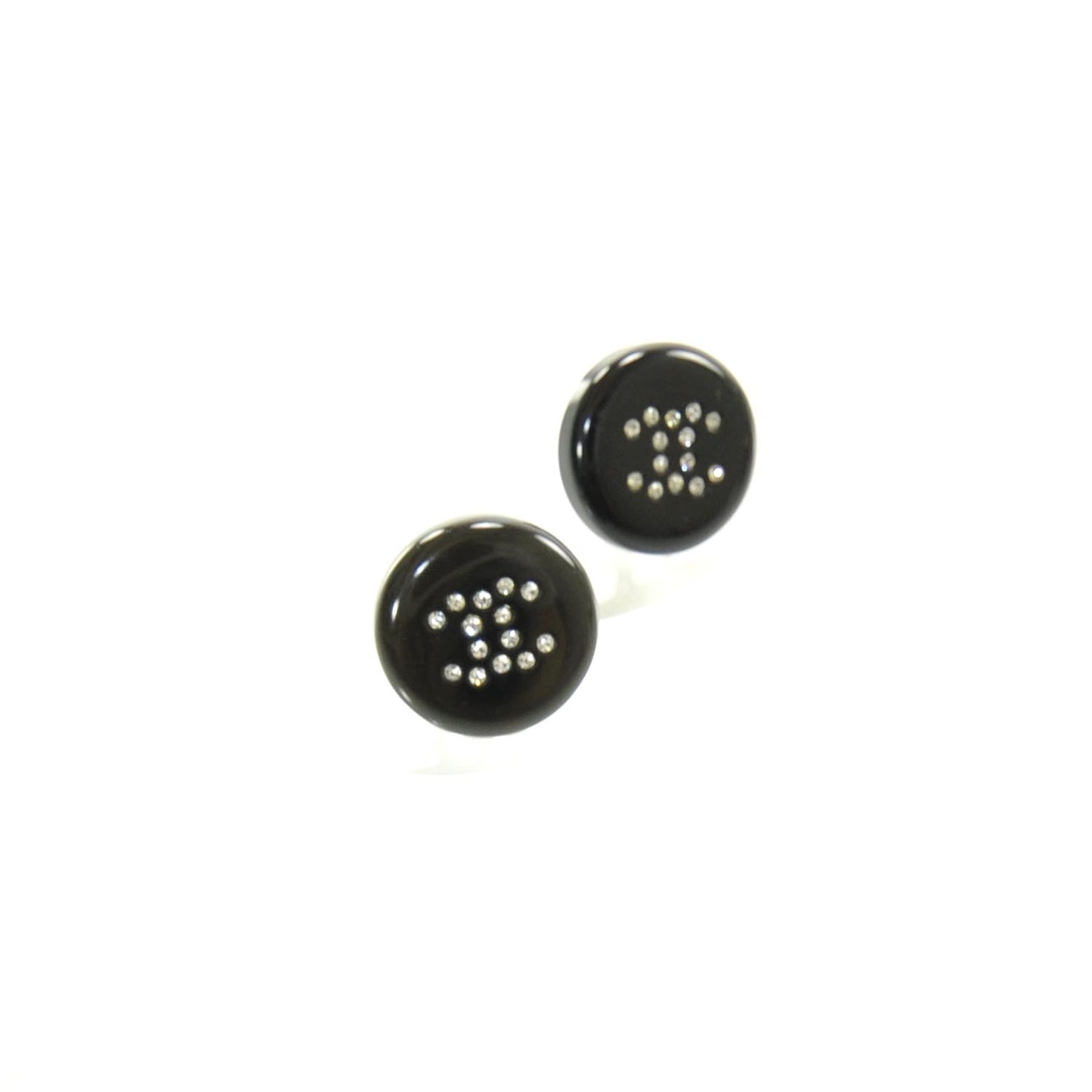 Crystal CC Button Earrings Black