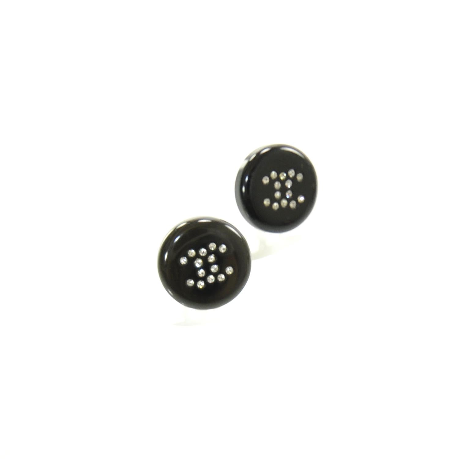 Chanel Crystal CC Button Earrings Black 1 of 5