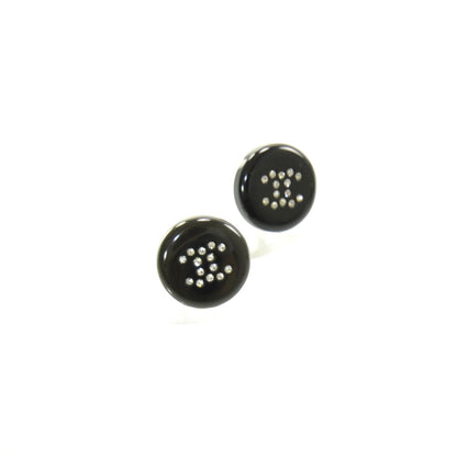 Chanel Crystal CC Button Earrings Black 1 of 5